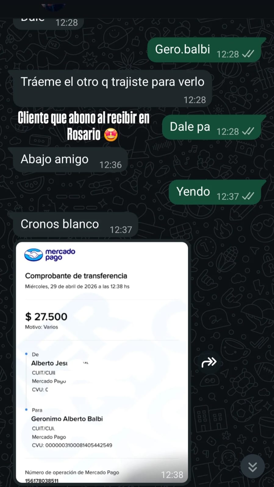 Captura de mensaje de Alberto J.