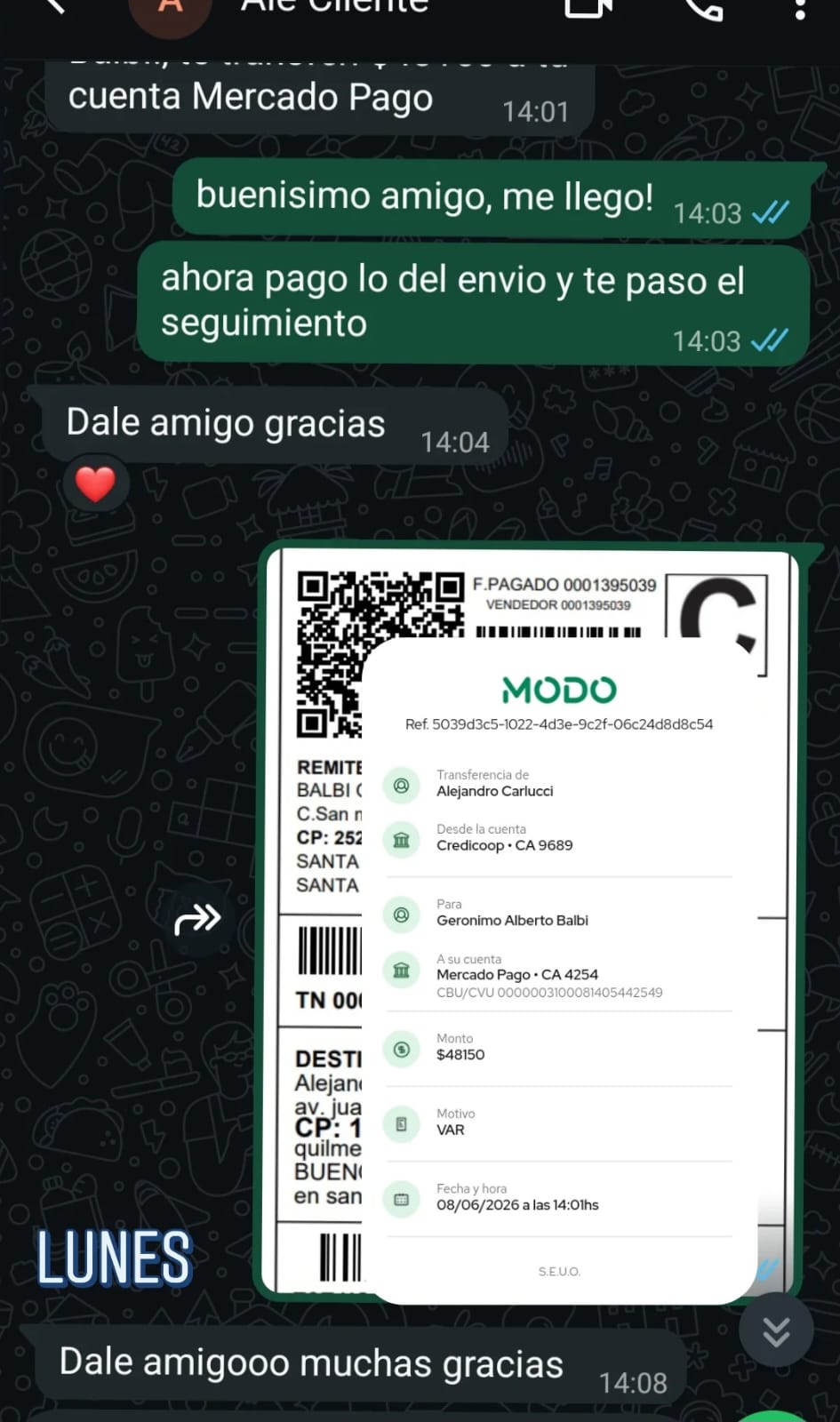 Captura de mensaje de Alejandro C.